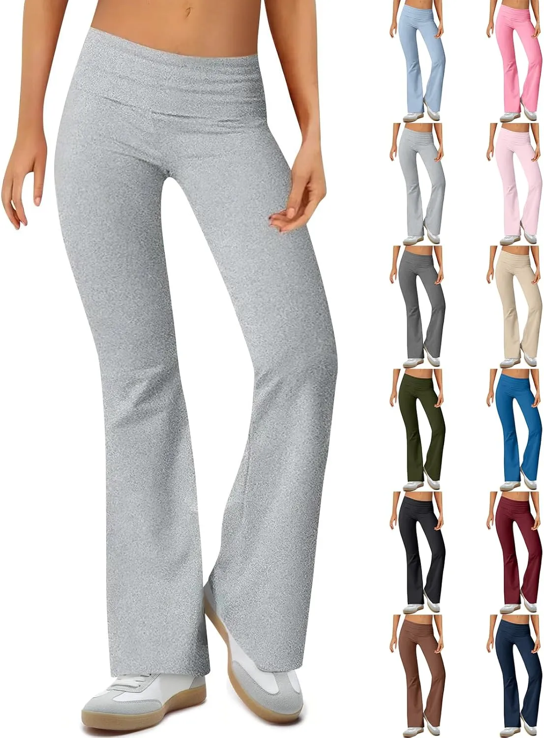 fanmpghleoo Flare Yoga Pants for Women Low Rise Foldover Flare Leggings Stretchy Fold Over Yoga Pants Gym Workout Leggings