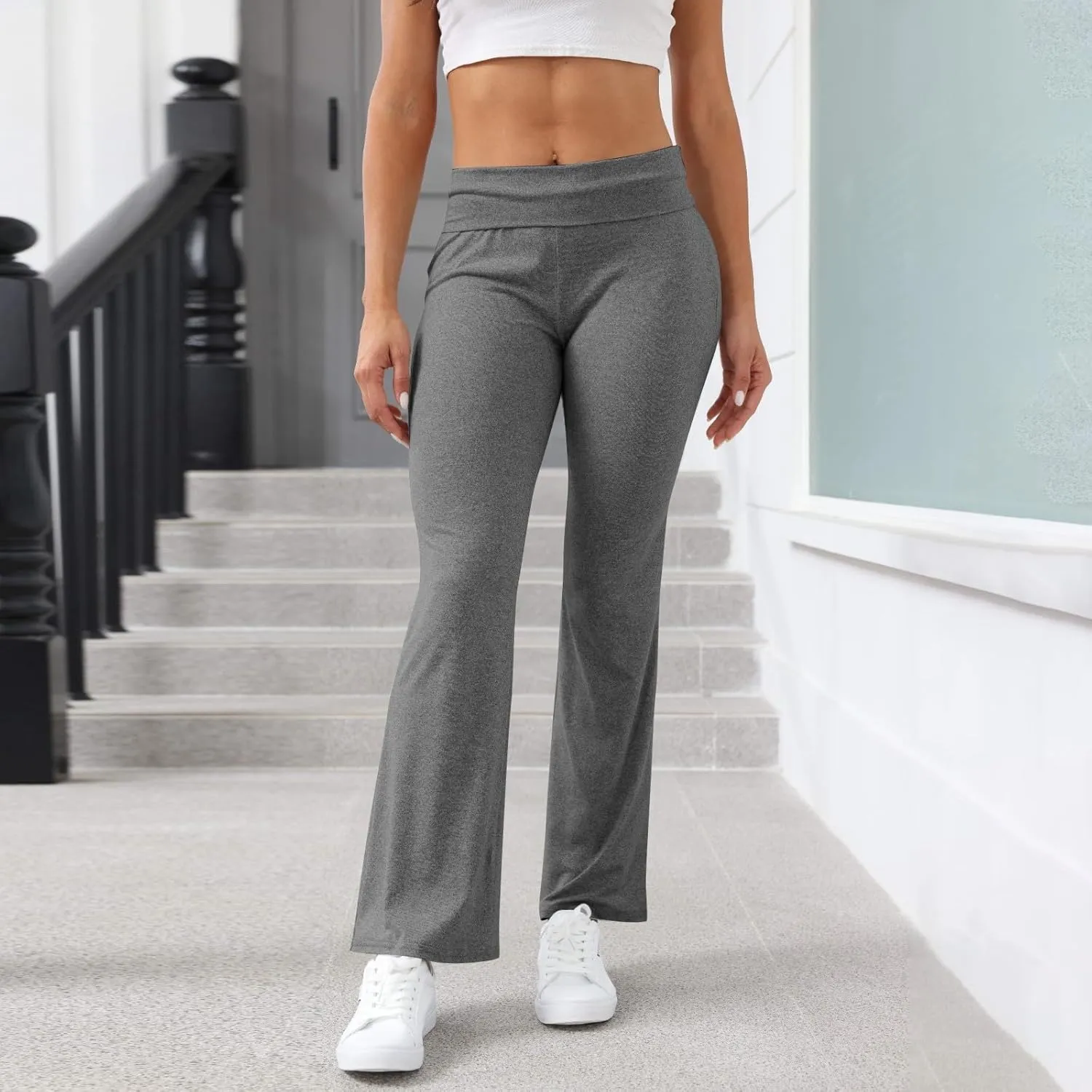 fanmpghleoo Flare Yoga Pants for Women Low Rise Foldover Flare Leggings Stretchy Fold Over Yoga Pants Gym Workout Leggings