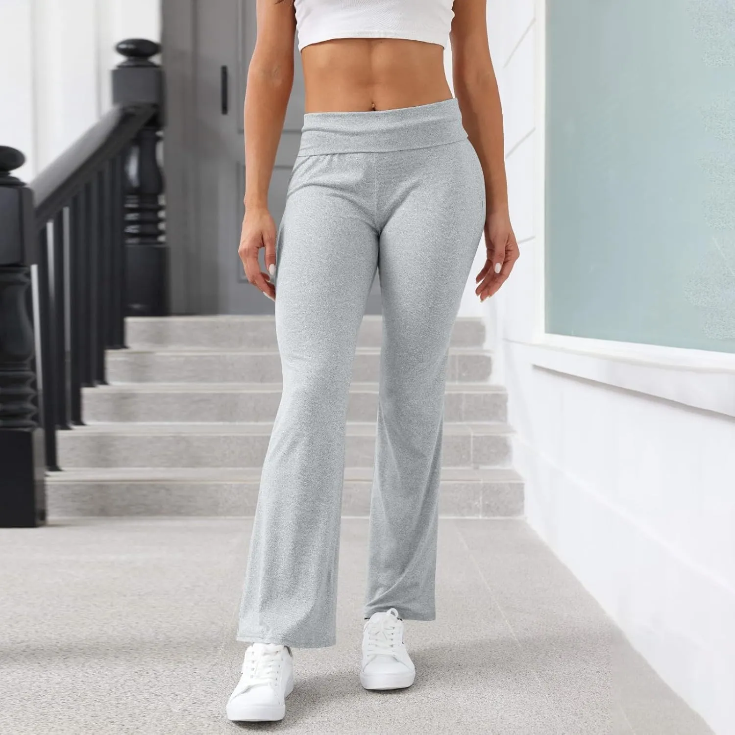 fanmpghleoo Flare Yoga Pants for Women Low Rise Foldover Flare Leggings Stretchy Fold Over Yoga Pants Gym Workout Leggings