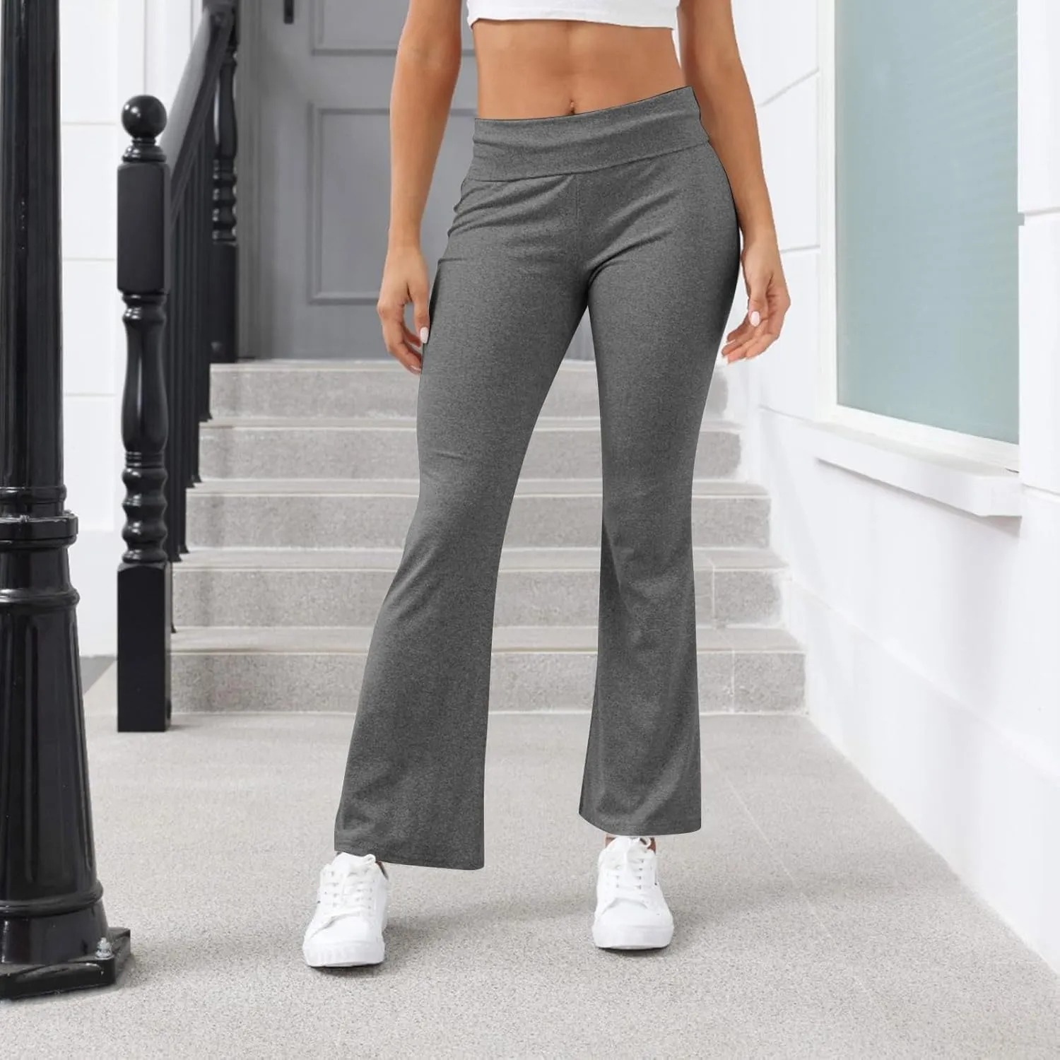 fanmpghleoo Flare Yoga Pants for Women Low Rise Foldover Flare Leggings Stretchy Fold Over Yoga Pants Gym Workout Leggings