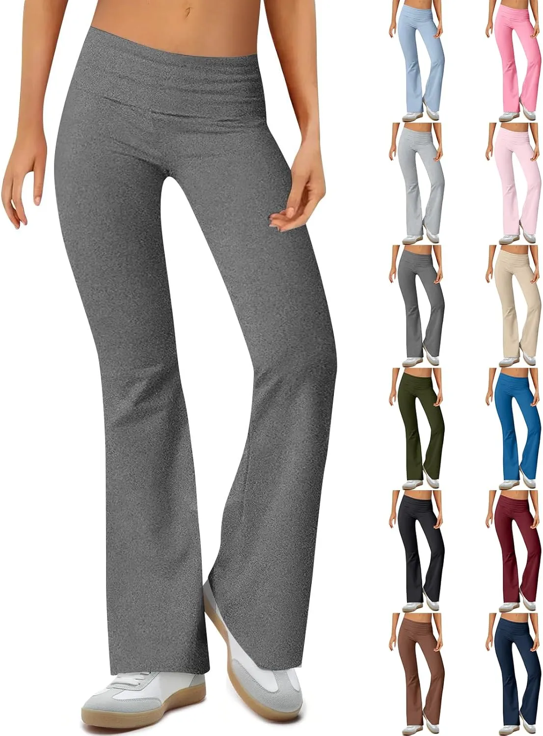 fanmpghleoo Flare Yoga Pants for Women Low Rise Foldover Flare Leggings Stretchy Fold Over Yoga Pants Gym Workout Leggings