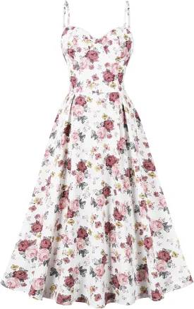 Floral Corset Dress for Women 2024 Summer Spaghetti Strap Cottagecore Dresses Milkmaid Dress Pocket Midi Sundress