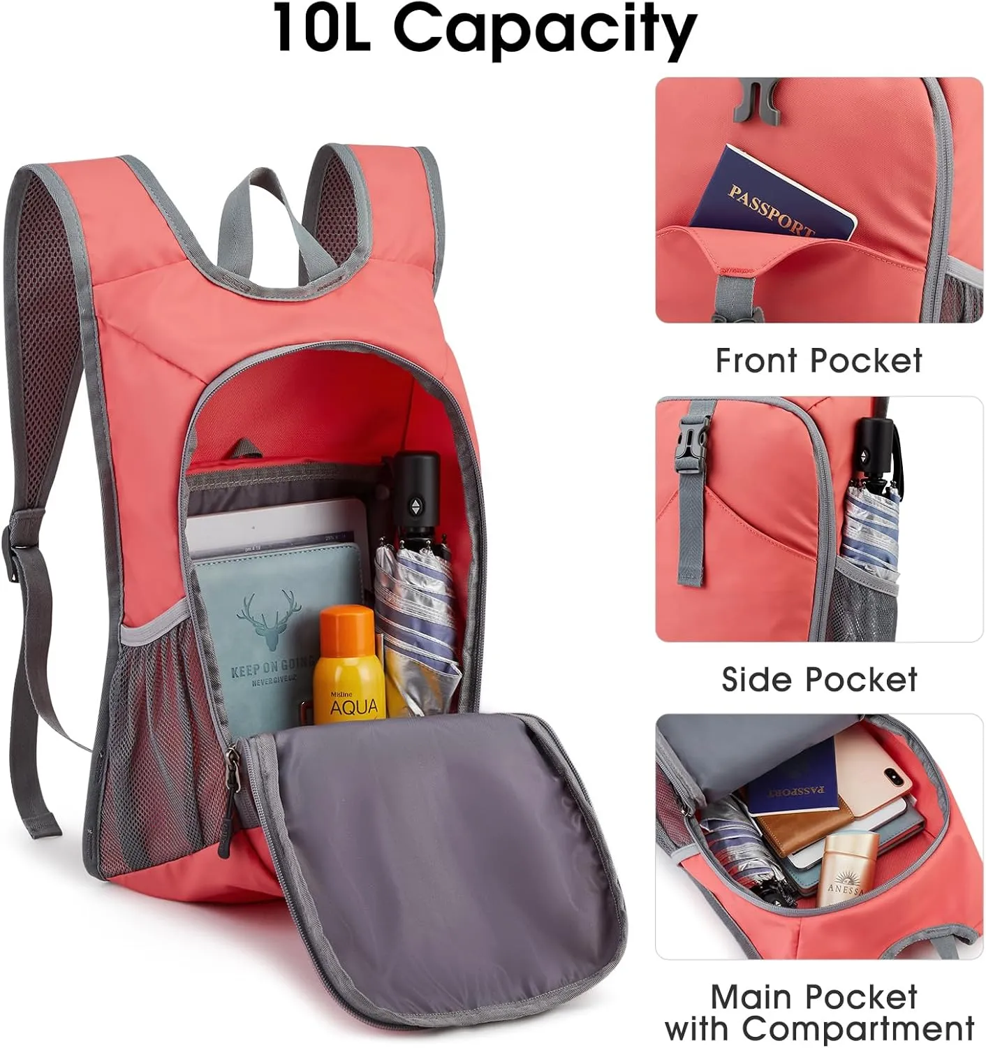 G4Free 10L Hiking Backpack, Lightweight Small Hiking Daypack Outdoor Travel Foldable Shoulder Bag
