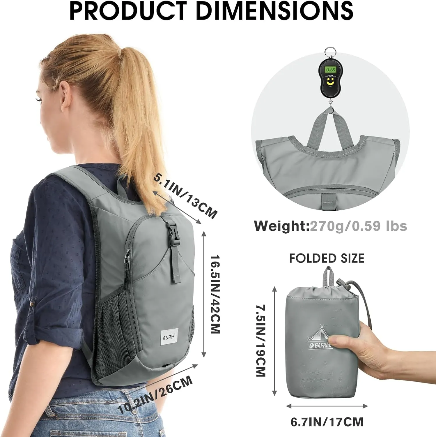 G4Free 10L Hiking Backpack, Lightweight Small Hiking Daypack Small Outdoor Travel Foldable Shoulder Bag