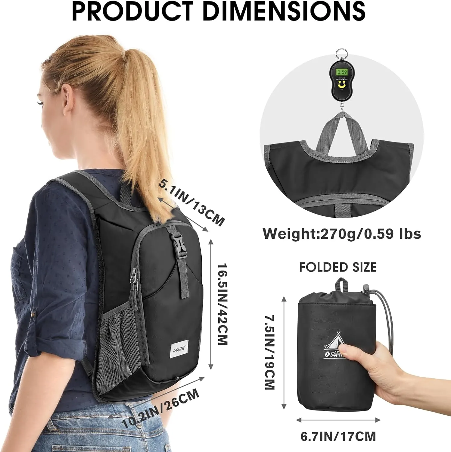G4Free 10L Hiking Backpack, Lightweight Small Hiking Daypack Small Outdoor Travel Foldable Shoulder Bag