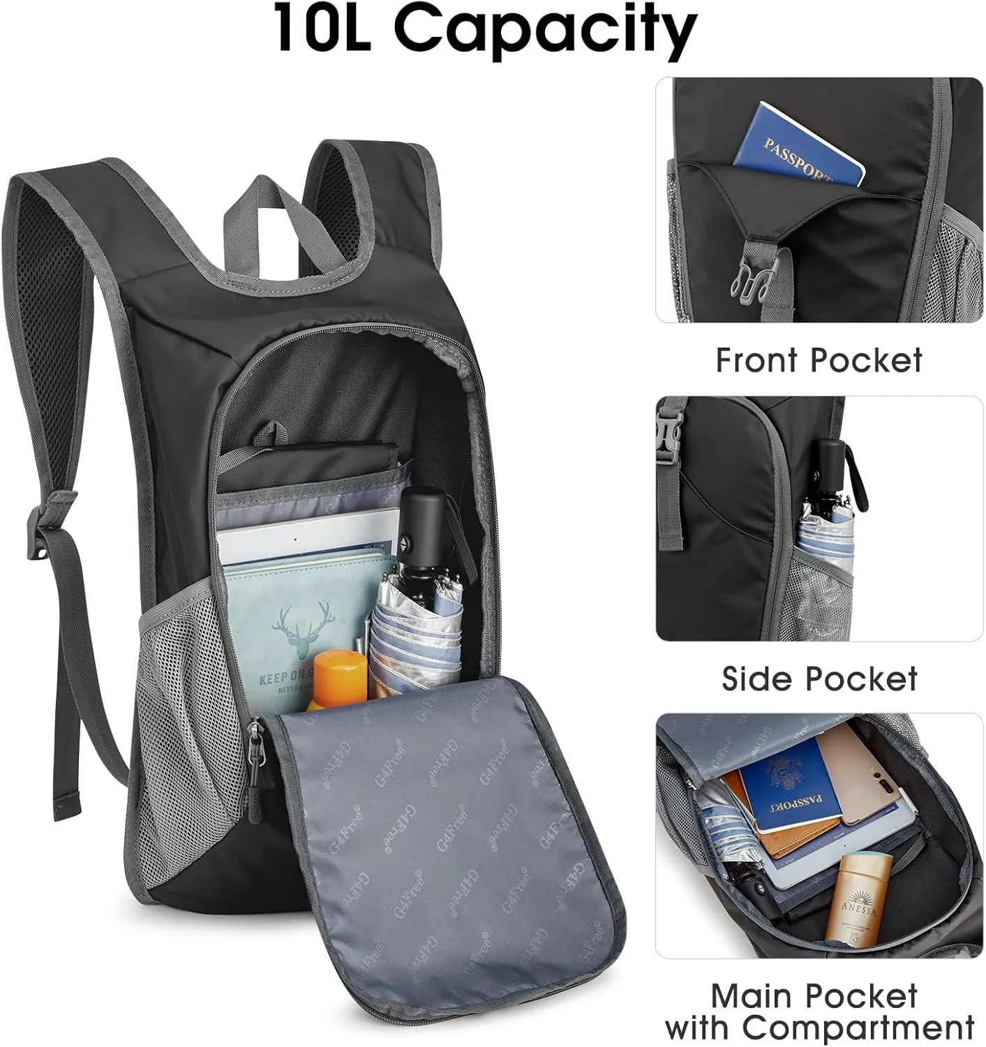 G4Free 10L Hiking Backpack, Lightweight Small Hiking Daypack Small Outdoor Travel Foldable Shoulder Bag