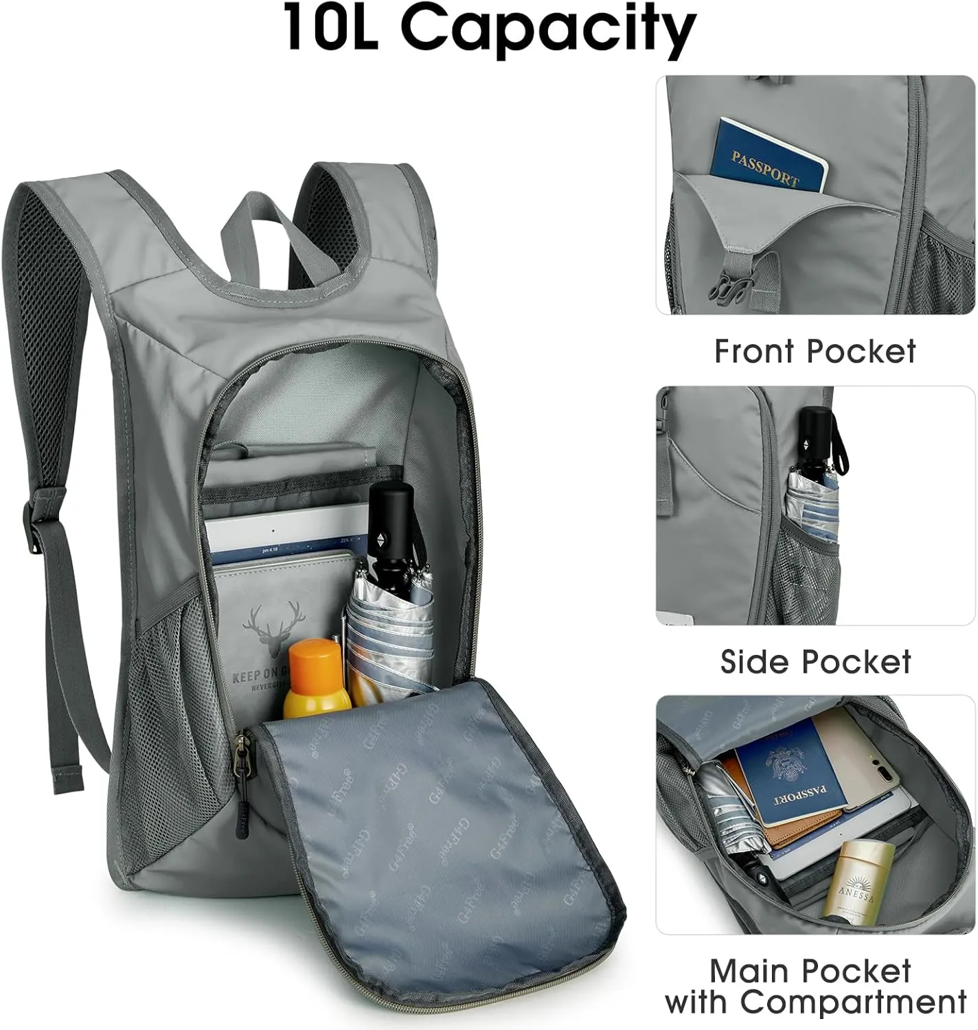 G4Free 10L Hiking Backpack, Lightweight Small Hiking Daypack Small Outdoor Travel Foldable Shoulder Bag