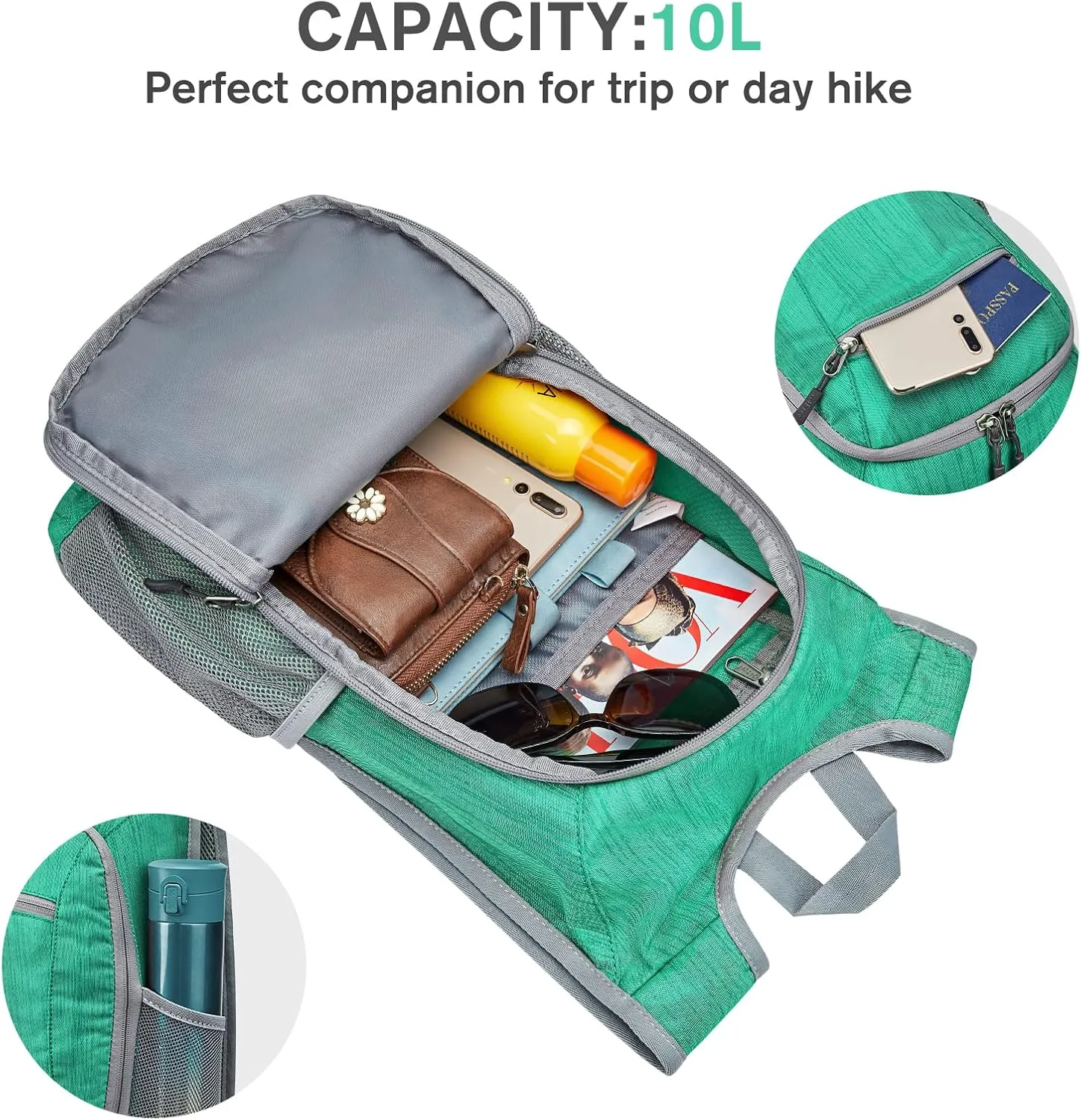 G4Free 10L/15L Hiking Backpack Lightweight Packable Hiking Daypack Small Travel Outdoor Foldable Shoulder Bag