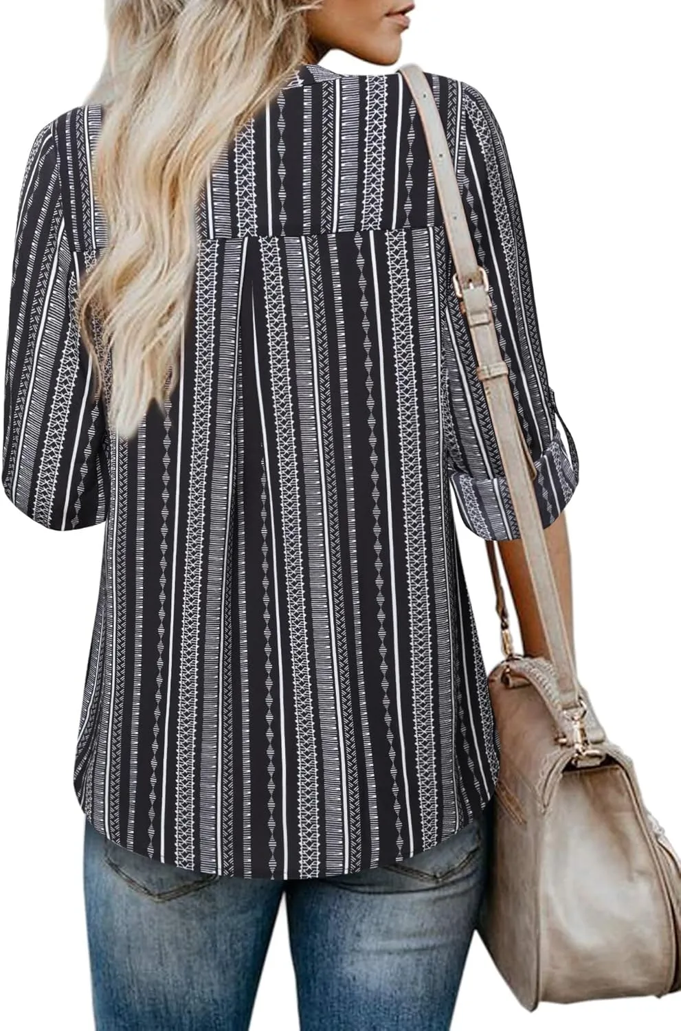 Gaharu Women's Blouses 3/4 Sleeve Work Shirt Chiffon Tunic Top Office Wear