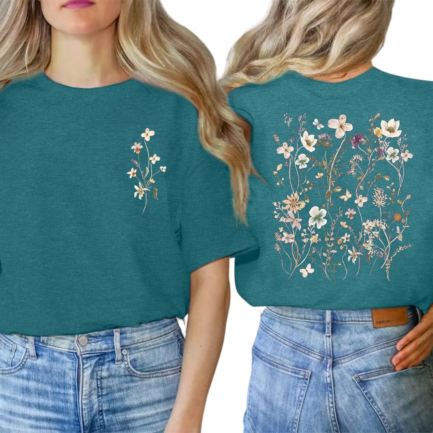 GEMLON Sunset Pine Tree Tshirt Women Camping Tshirt Retro Sun Print Graphic Tee Casual Short Sleeve Top