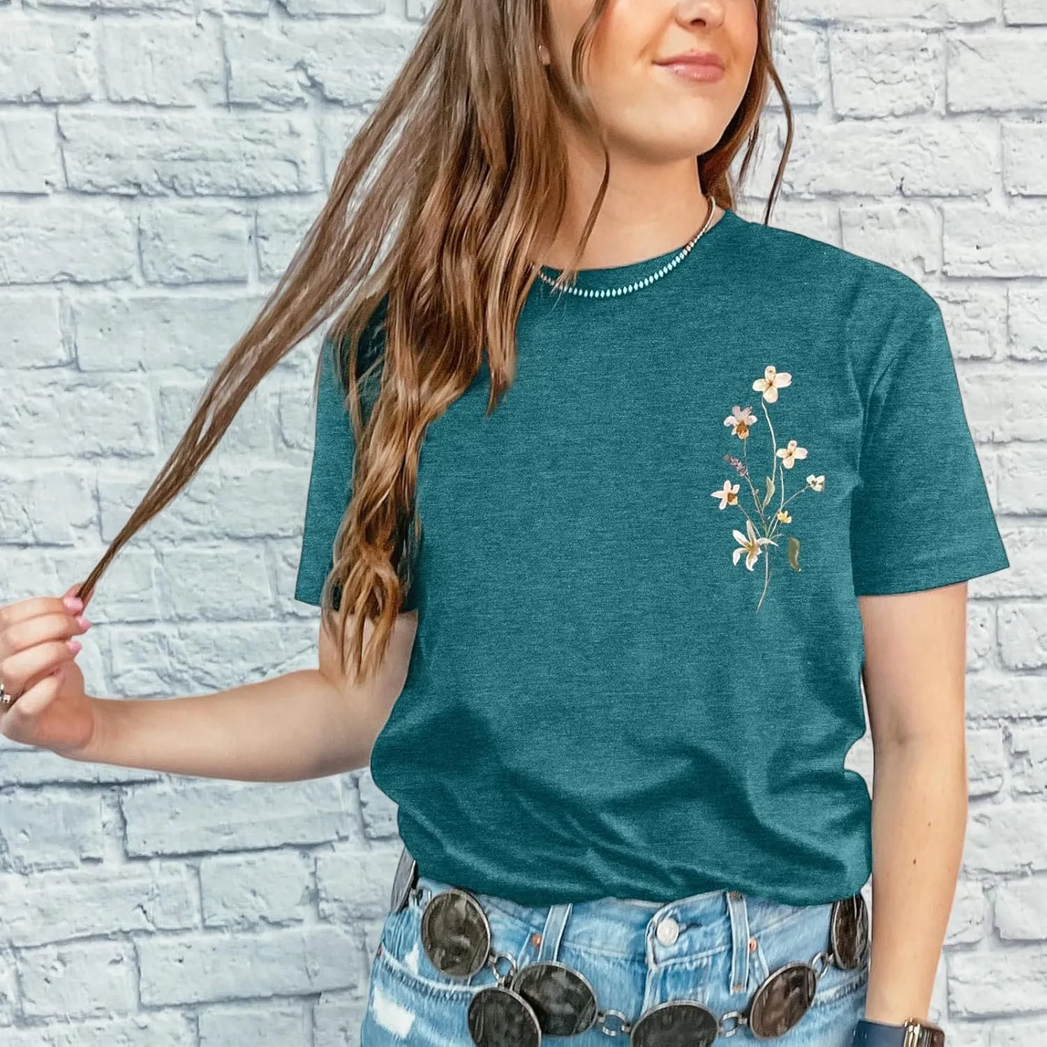 GEMLON Sunset Pine Tree Tshirt Women Camping Tshirt Retro Sun Print Graphic Tee Casual Short Sleeve Top