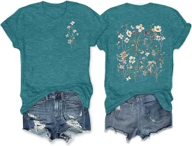 GEMLON Sunset Pine Tree Tshirt Women Camping Tshirt Retro Sun Print Graphic Tee Casual Short Sleeve Top