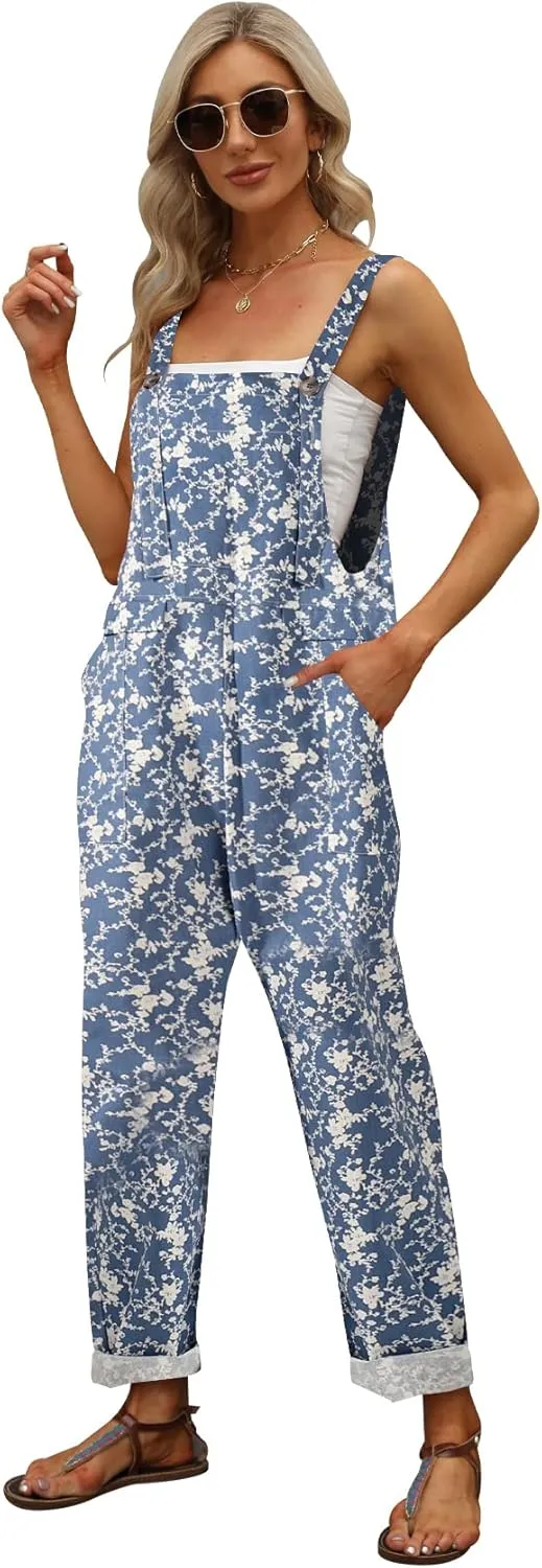 Gihuo Women's Linen Overalls Loose Fit Baggy Bib Wide Leg Jumpsuits Casual Summer Outfits Trendy 2025
