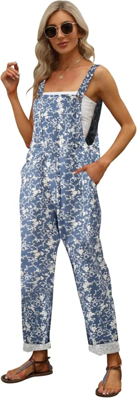 Gihuo Women's Linen Overalls Loose Fit Baggy Bib Wide Leg Jumpsuits Casual Summer Outfits Trendy 2025
