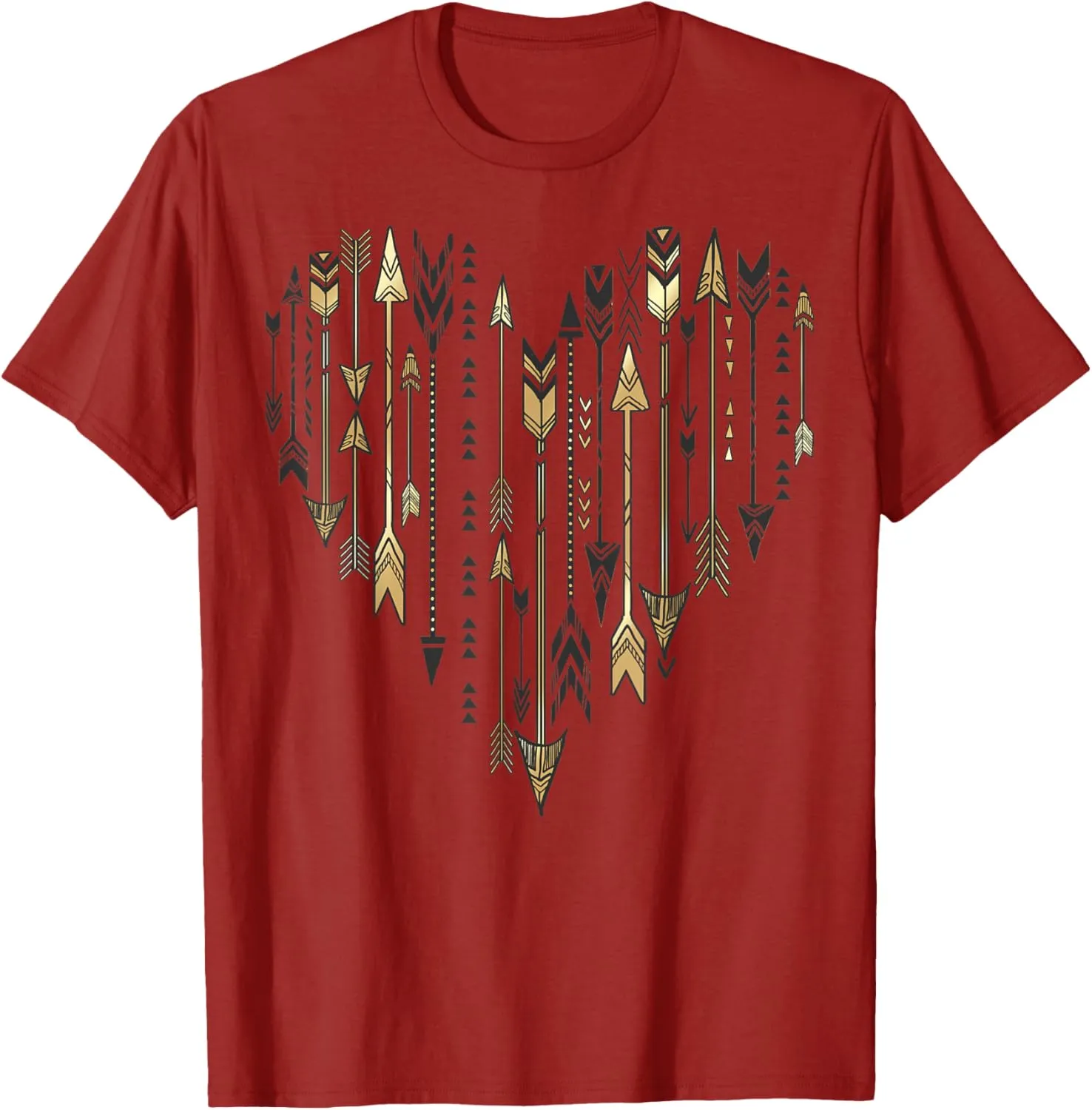 Golden Arrow Heart Geometric Pattern T-Shirt