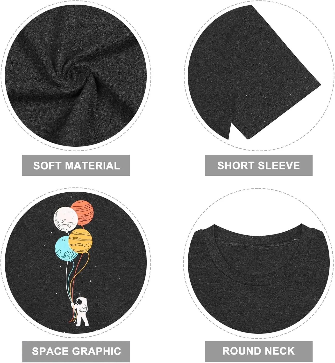 Graphic Shirt Women Cute Astronaut Moon Space Graphic Short Sleeve Tee Top
