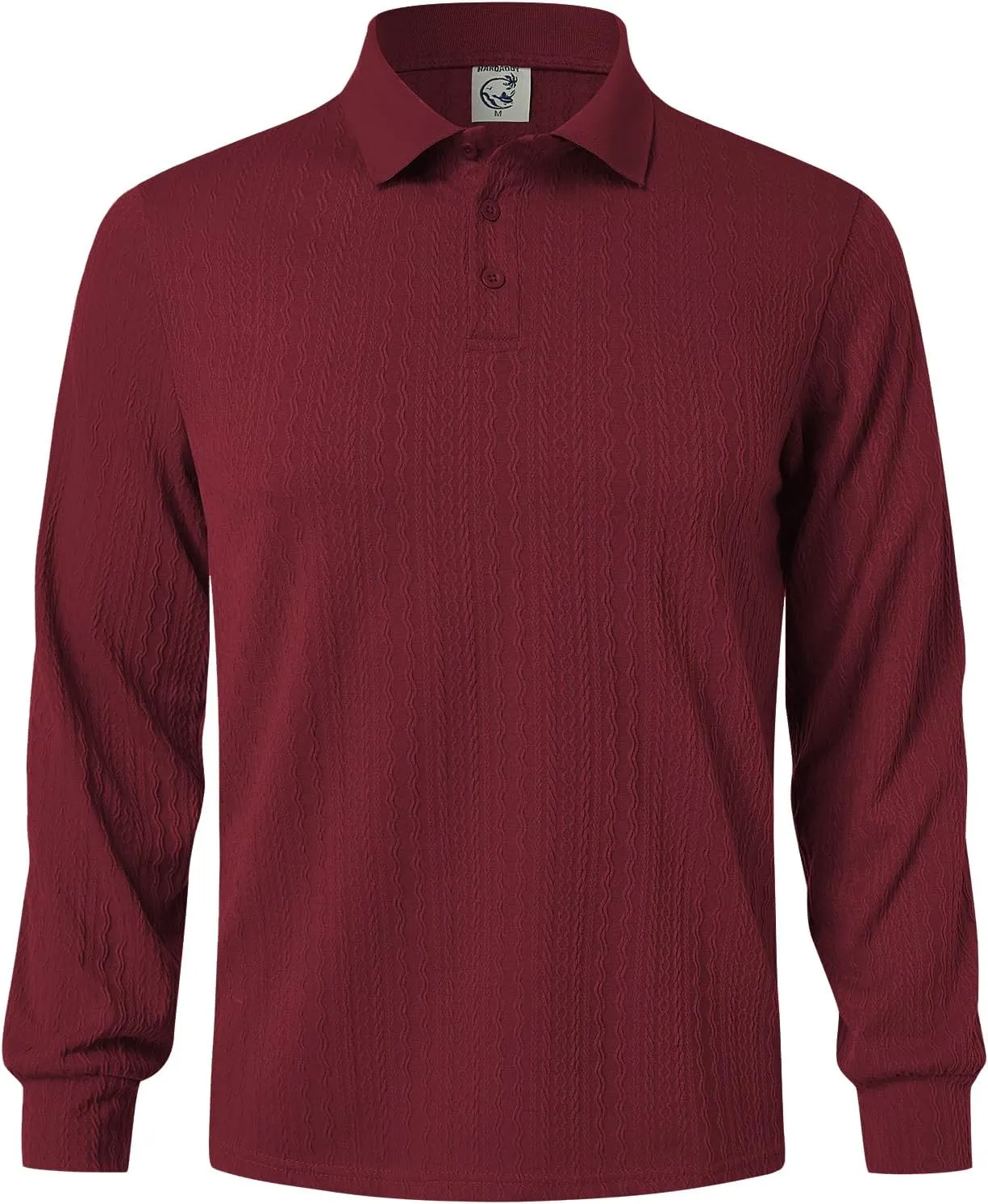 Hardaddy Men's Long Sleeve Textured Polo Shirts Casual T-Shirts Lightweight Collar Shirts