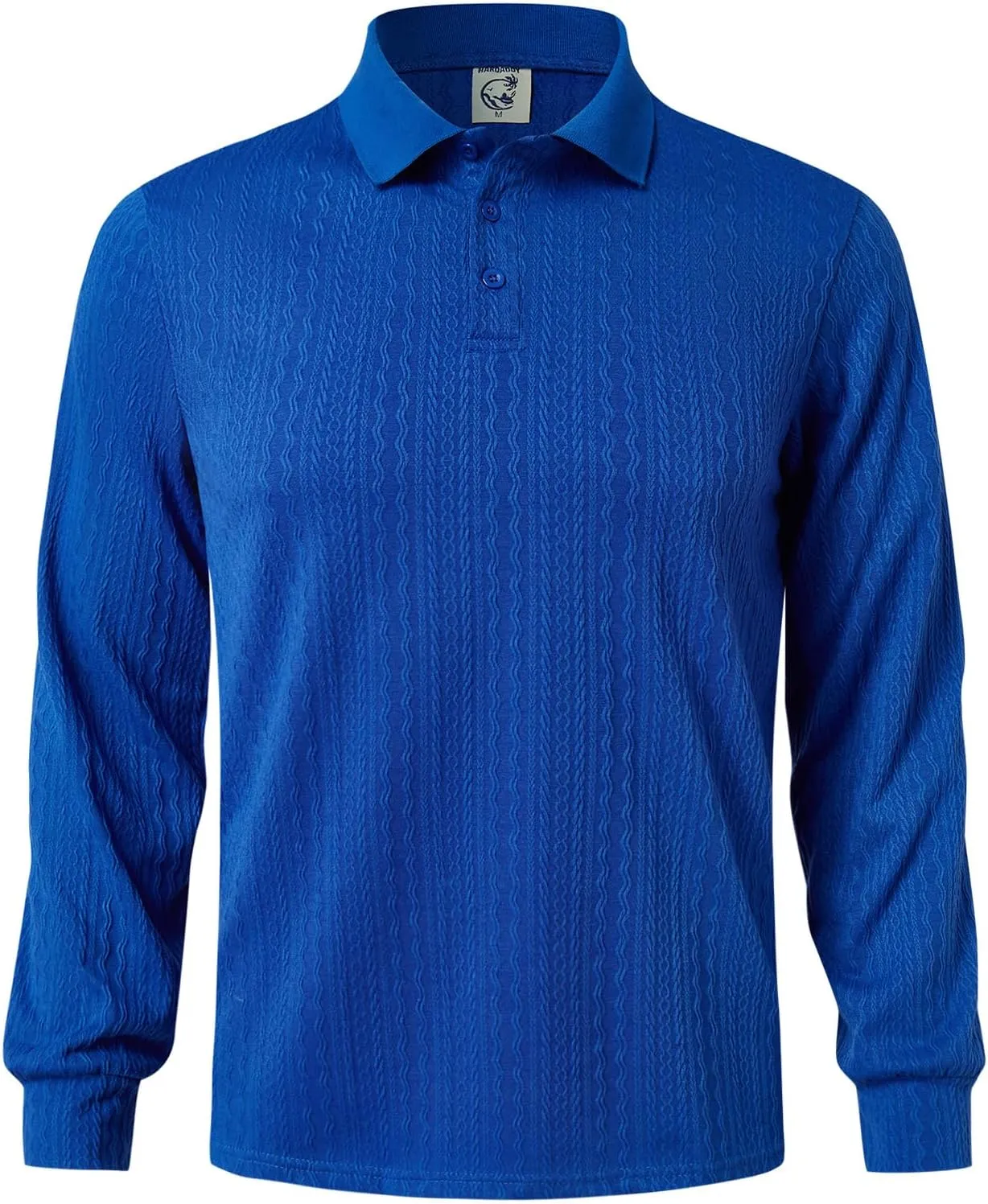 Hardaddy Men's Long Sleeve Textured Polo Shirts Casual T-Shirts Lightweight Collar Shirts