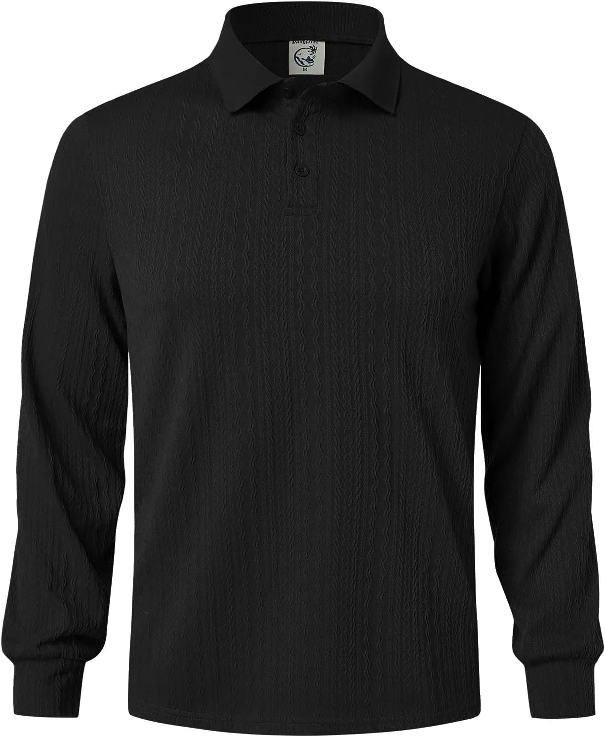 Hardaddy Men's Long Sleeve Textured Polo Shirts Casual T-Shirts Lightweight Collar Shirts