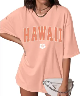 Hawaiian Shirts for Women Oversized Hawaii Graphic Tees for Teen Girls Preppy Aesthetic Shirts Beach T Shirts Tops