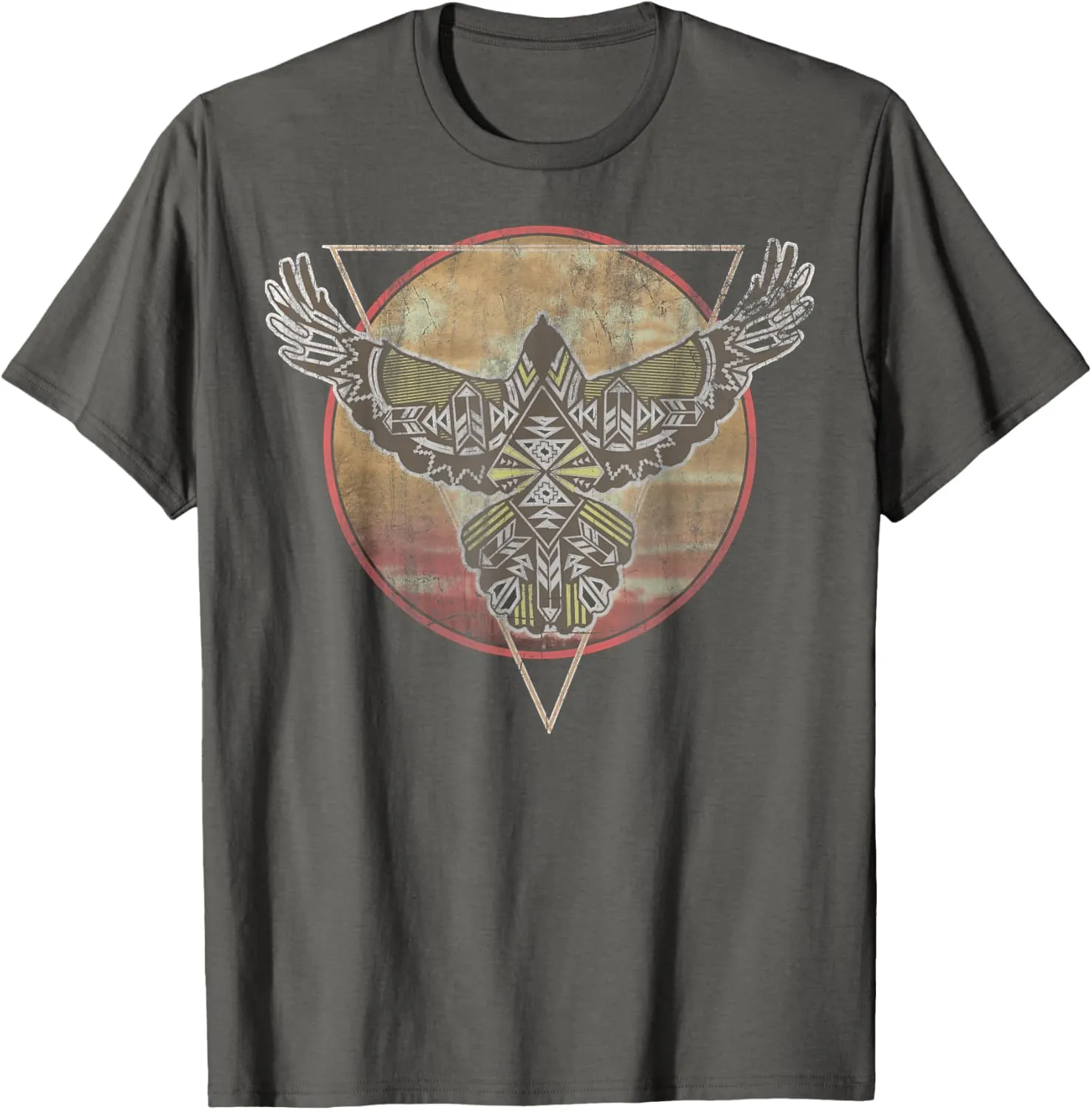 Hawk Geometric Pattern Sunset Vintage T-Shirt