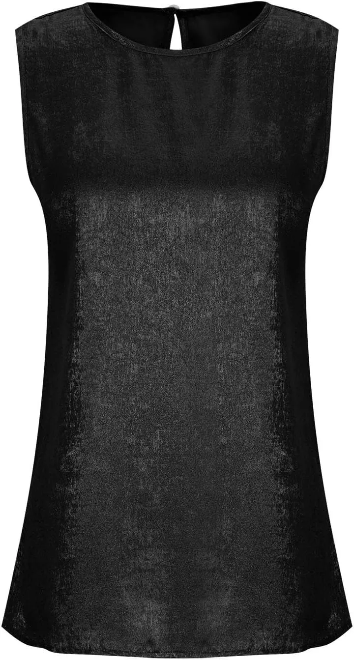 HGps8w Women's Shimmer Velvet Tank Tops Dressy Crew Neck Seeveless Cute Sparkle Glitter Party Disco Tee Shirts