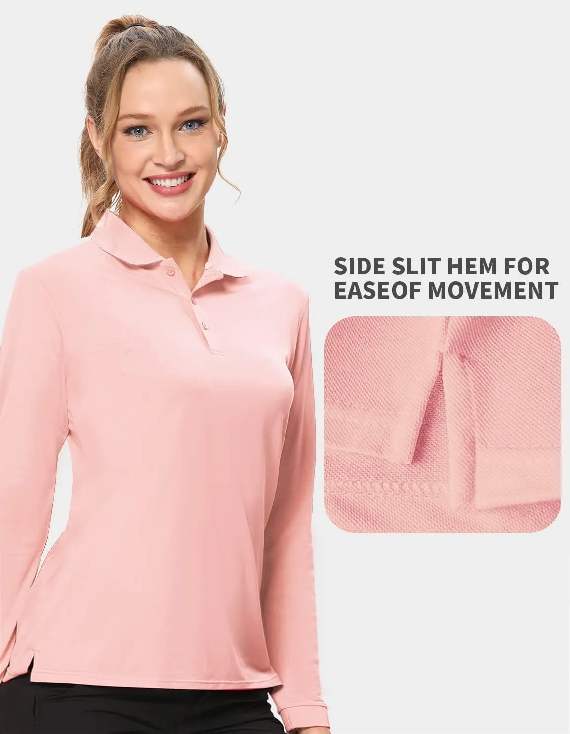 Hiverlay Women Golf Shirts Polo Shirts for Women UPF 50  Lightweight Quick-Dry Collared Tennis Daily Shirts Work Tops