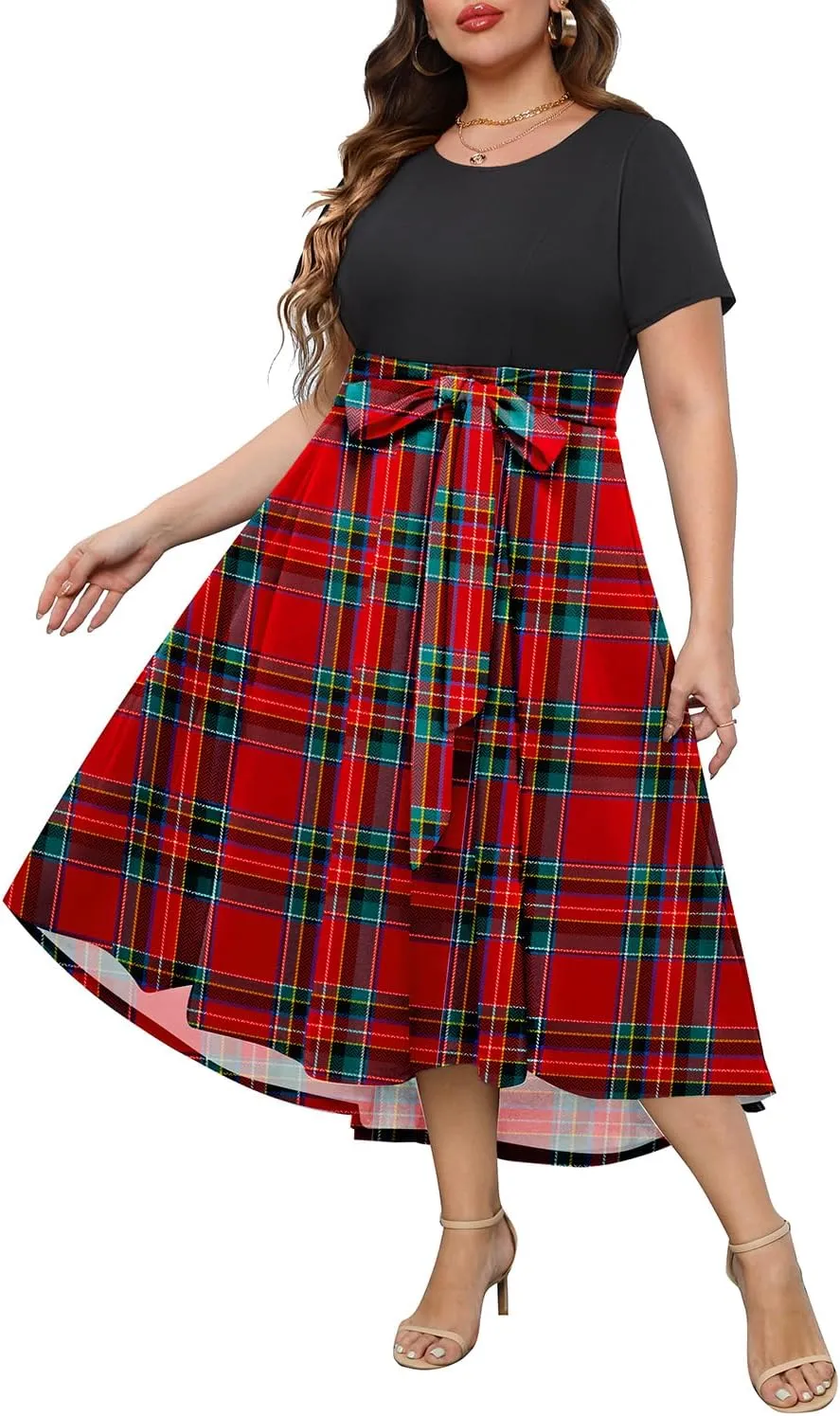 Holipick Women's Plus Size High Low Dress Wedding Guest Semi Formal Short Sleeves Long Cocktail Dresses with Pockets