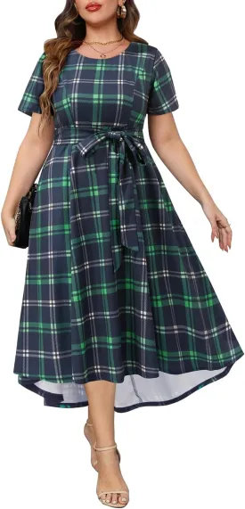 Holipick Women's Plus Size High Low Dress Wedding Guest Semi Formal Short Sleeves Long Cocktail Dresses with Pockets