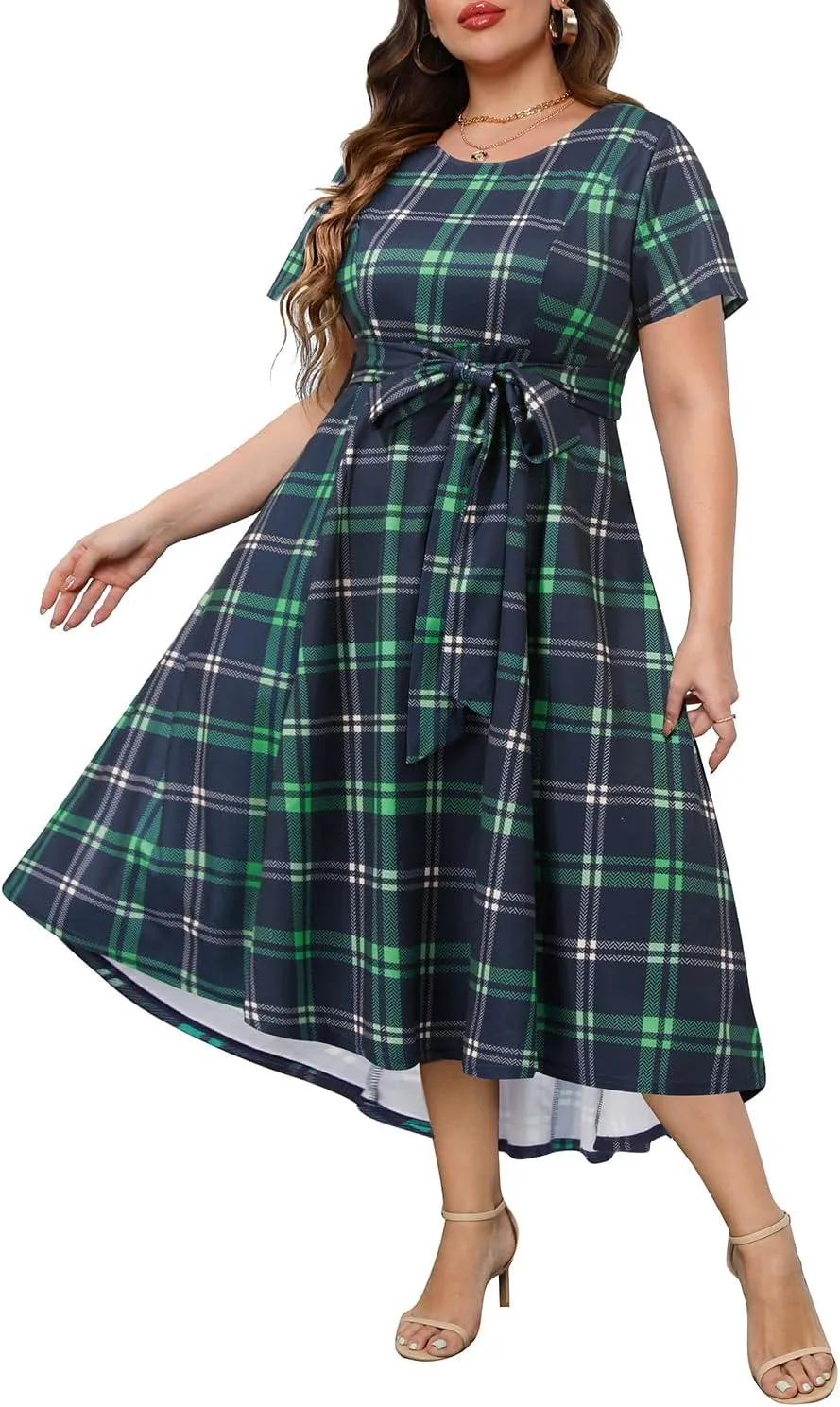 Holipick Women's Plus Size High Low Dress Wedding Guest Semi Formal Short Sleeves Long Cocktail Dresses with Pockets