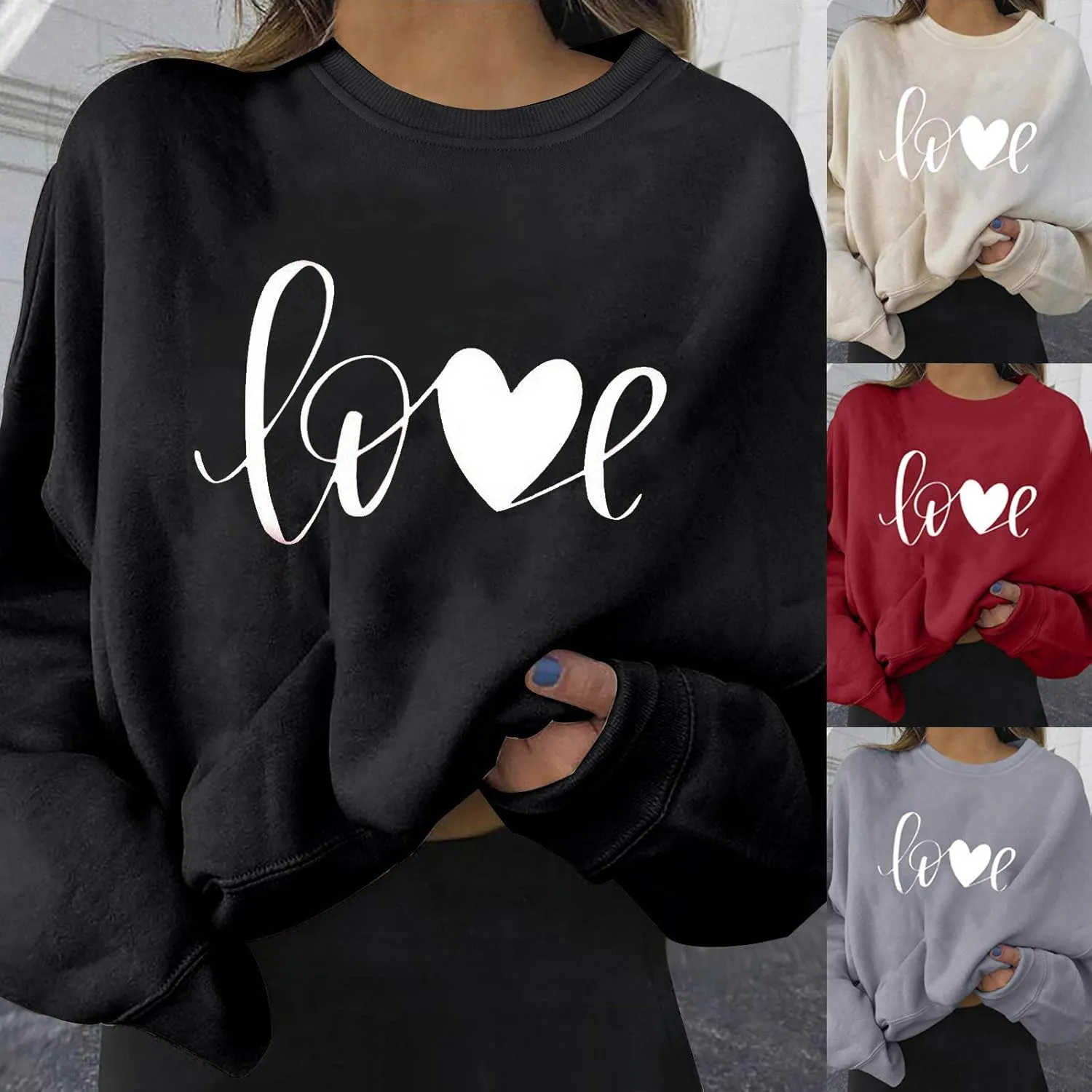 Hoodies for Teen Girls 14-16 Aesthetic Fashion Women's Warm Sweatshirt Casual Long Sleeve O Neck Soft Love