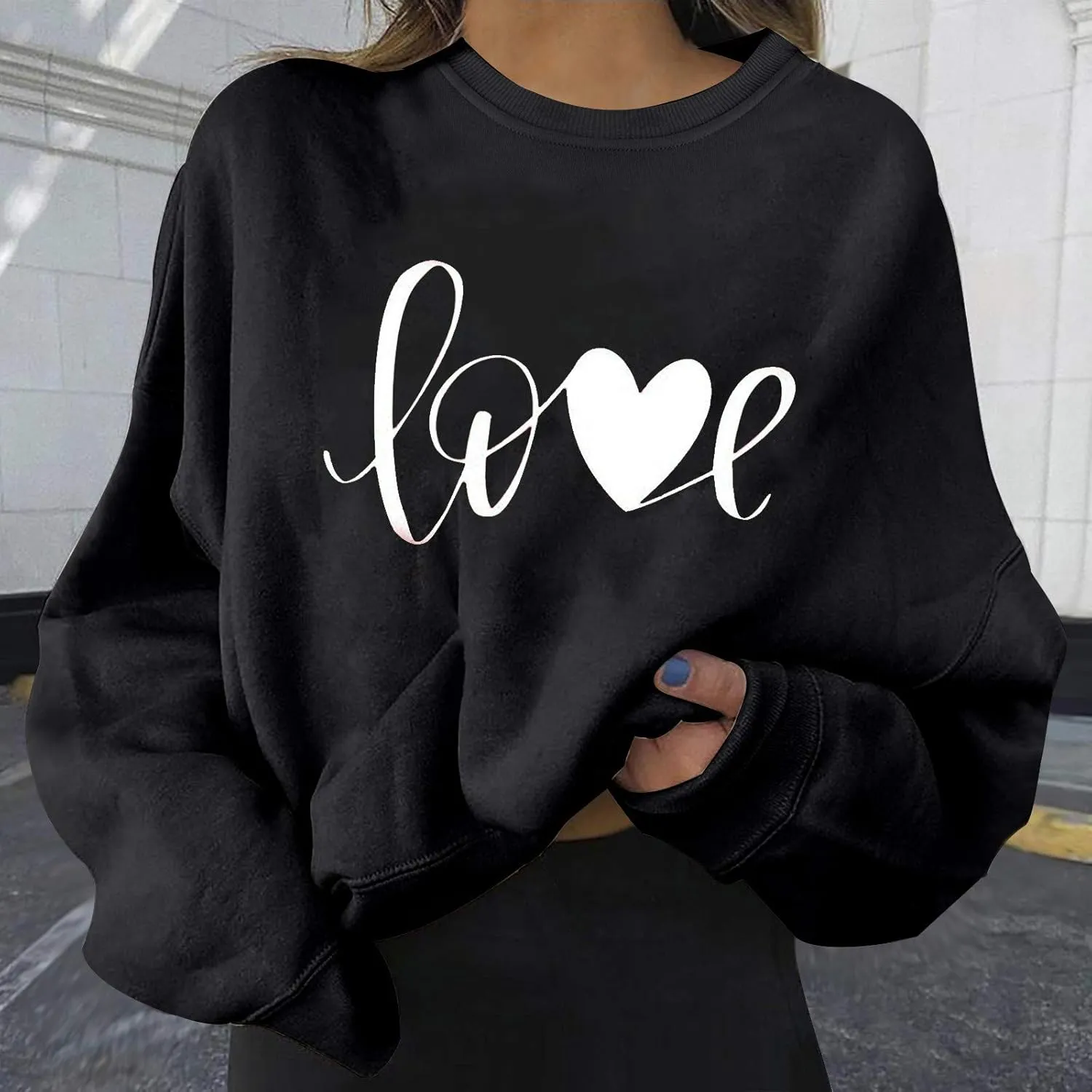 Hoodies for Teen Girls 14-16 Aesthetic Fashion Women's Warm Sweatshirt Casual Long Sleeve O Neck Soft Love