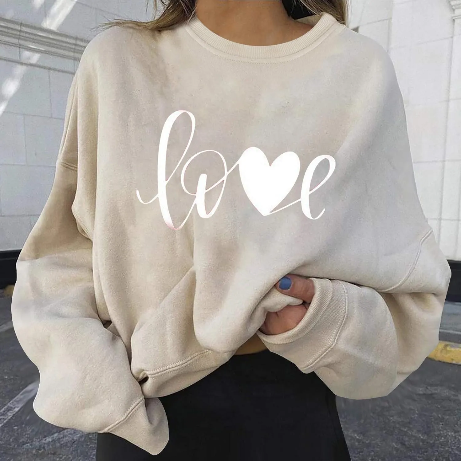 Hoodies for Teen Girls 14-16 Aesthetic Fashion Women's Warm Sweatshirt Casual Long Sleeve O Neck Soft Love
