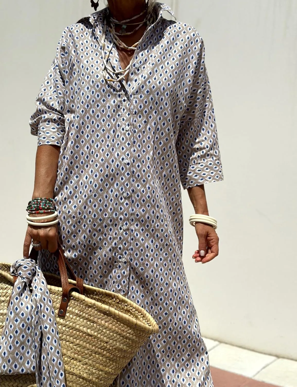 Hooever Shirt Dresses for Women Casual Long Sleeve Button Down Loose Striped Cotton Maxi Shirt Dress