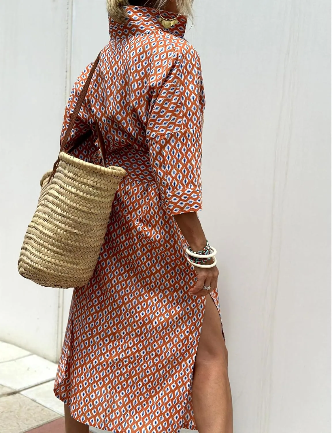 Hooever Shirt Dresses for Women Casual Long Sleeve Button Down Loose Striped Cotton Maxi Shirt Dress