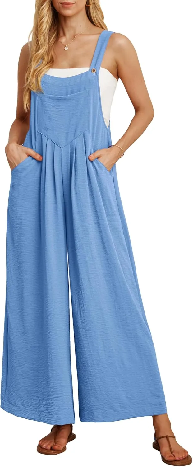 IWOLLENCE Women's Summer Jumpsuits Boho Wide Leg Overalls Casual Loose Rompers with Pockets 2025