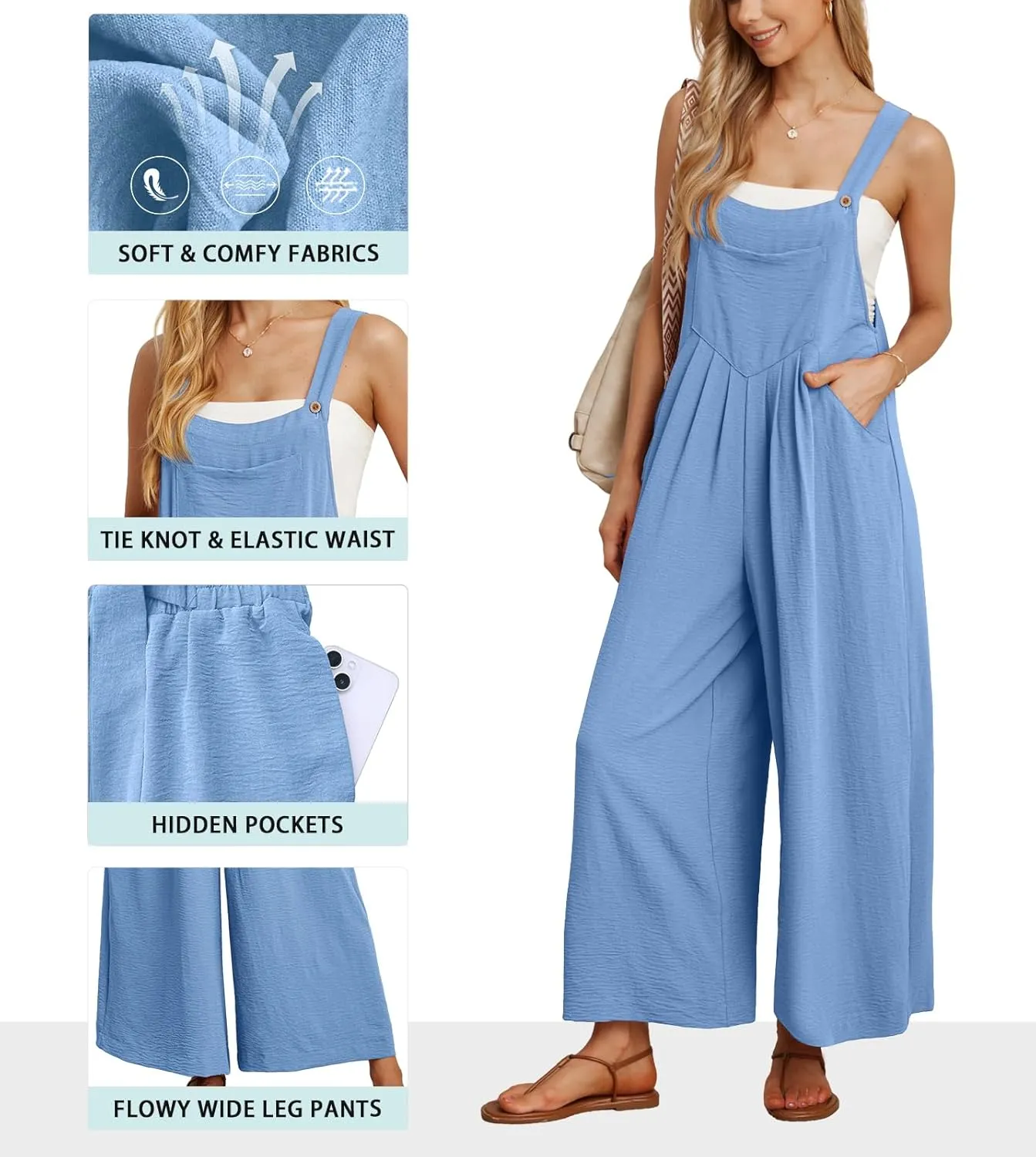 IWOLLENCE Women's Summer Jumpsuits Boho Wide Leg Overalls Casual Loose Rompers with Pockets 2025