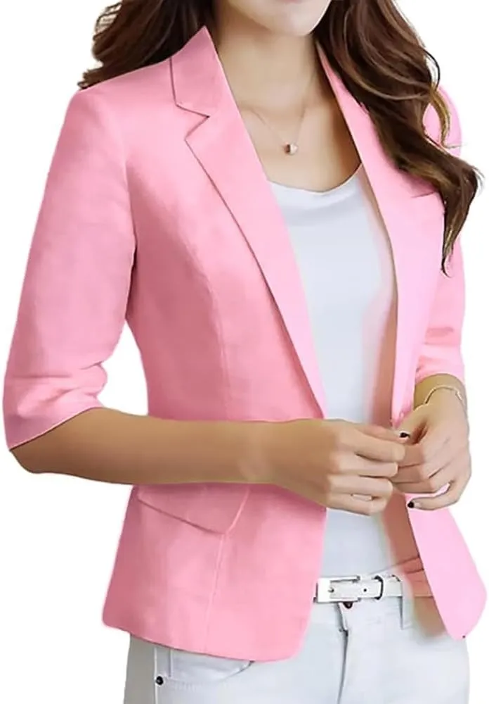 Kinghua Womens Linen Blazer Spring Summer Casual One Button Lapel Half Sleeve Business Work Linen Blazers Suit Jackets