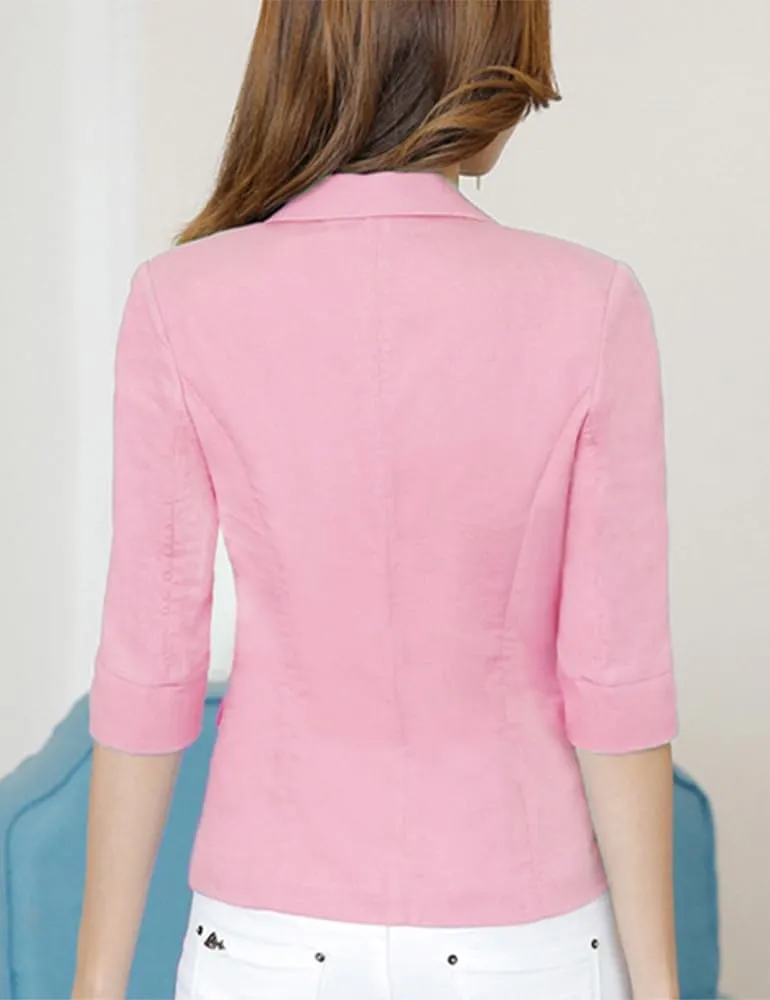 Kinghua Womens Linen Blazer Spring Summer Casual One Button Lapel Half Sleeve Business Work Linen Blazers Suit Jackets