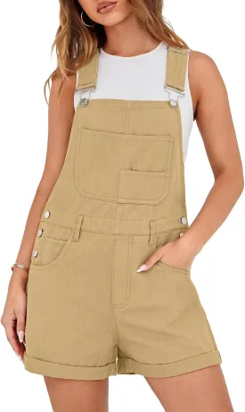 Lepunuo Rompers for Women Denim Overalls Summer Adjustable Casual Loose Fit Bib Jeans Short Jumpsuits Outfits