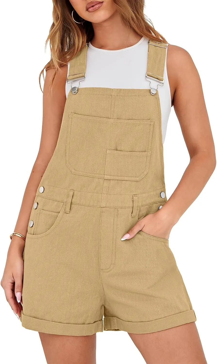 Lepunuo Rompers for Women Denim Overalls Summer Adjustable Casual Loose Fit Bib Jeans Short Jumpsuits Outfits