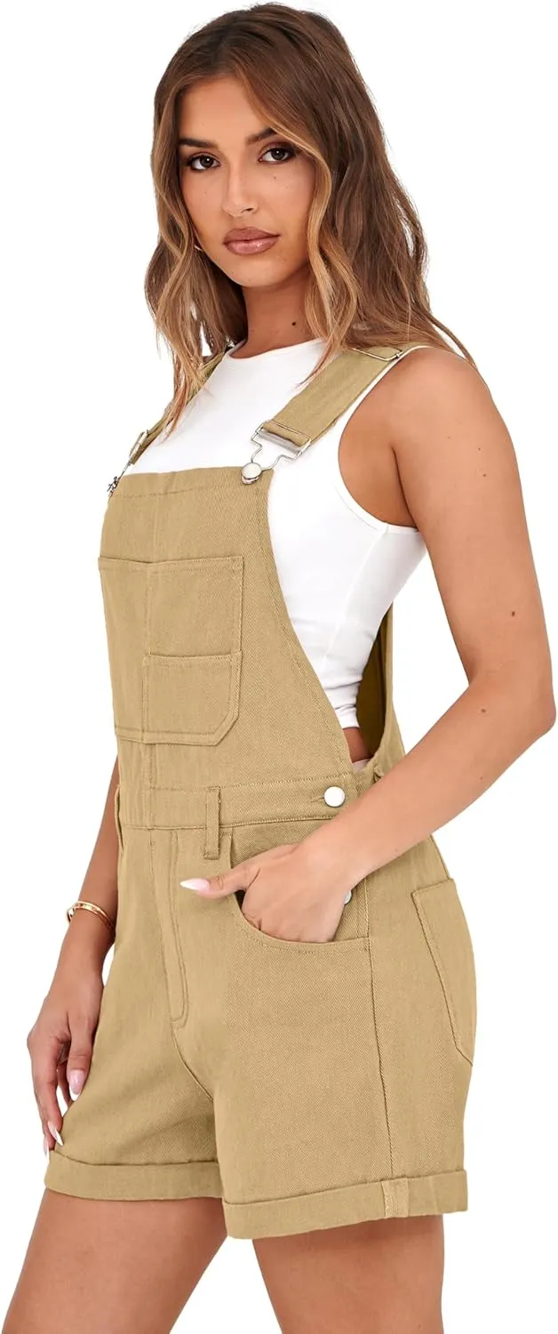 Lepunuo Rompers for Women Denim Overalls Summer Adjustable Casual Loose Fit Bib Jeans Short Jumpsuits Outfits