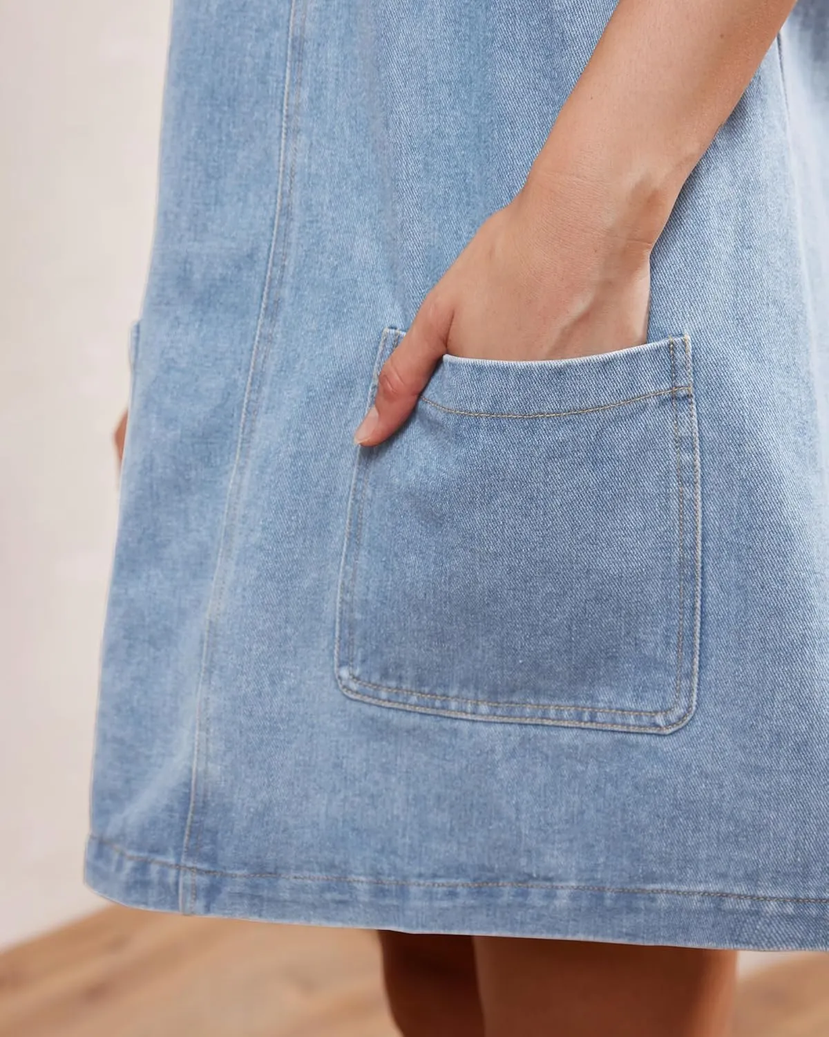 Locachy Women's Vintage Denim Overall Dress Casual Sleeveless Crewneck Mini Jean Jumper Dress with Pocket
