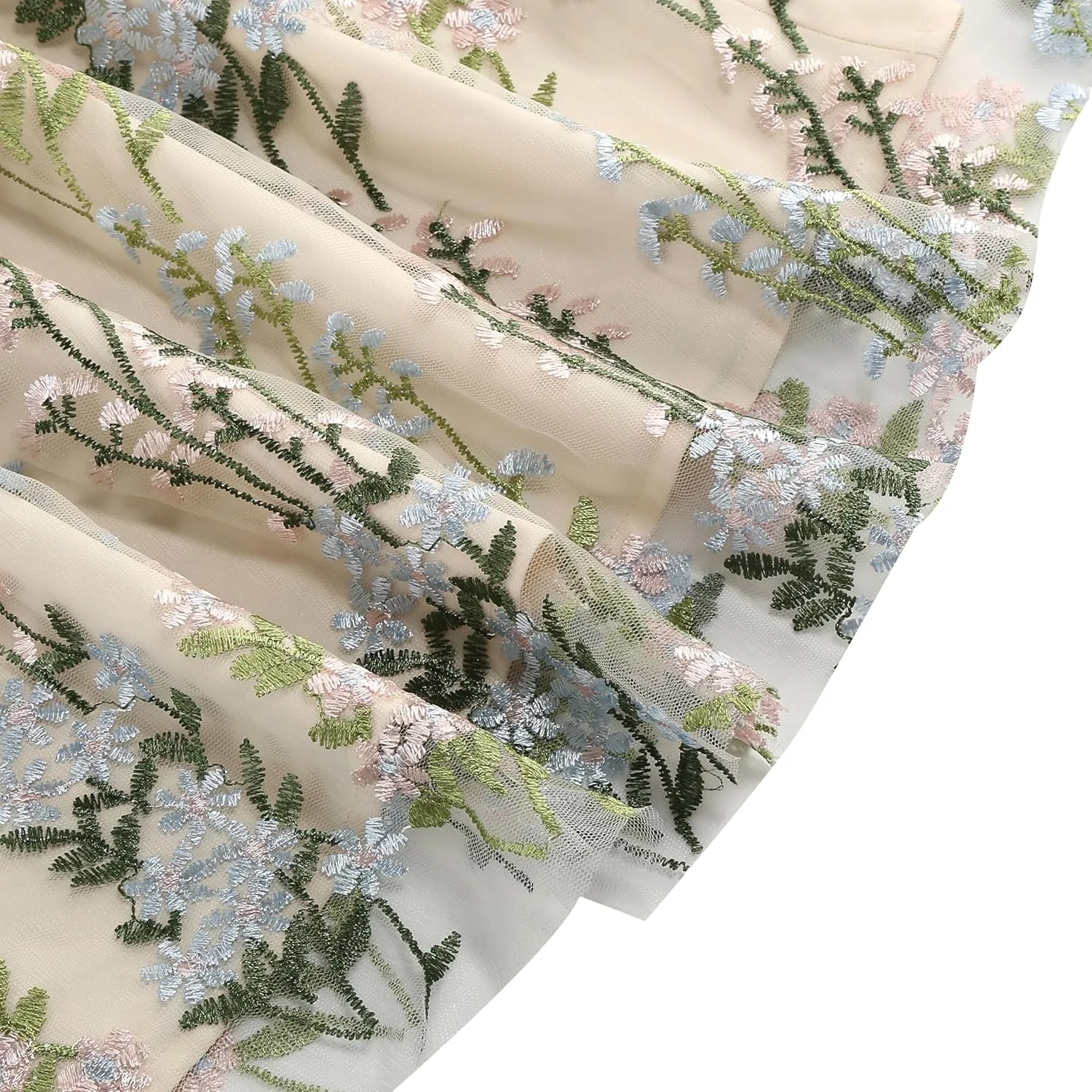 Long Floral Embroidery Dress for Women Flower Embroidered Maxi Dress Spaghetti Straps Formal Evening Party Tulle Prom Dress