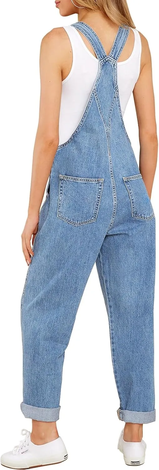 LookbookStore Women's Casual Stretch Denim Bib Overalls Pants Pocketed Jeans Jumpsuits