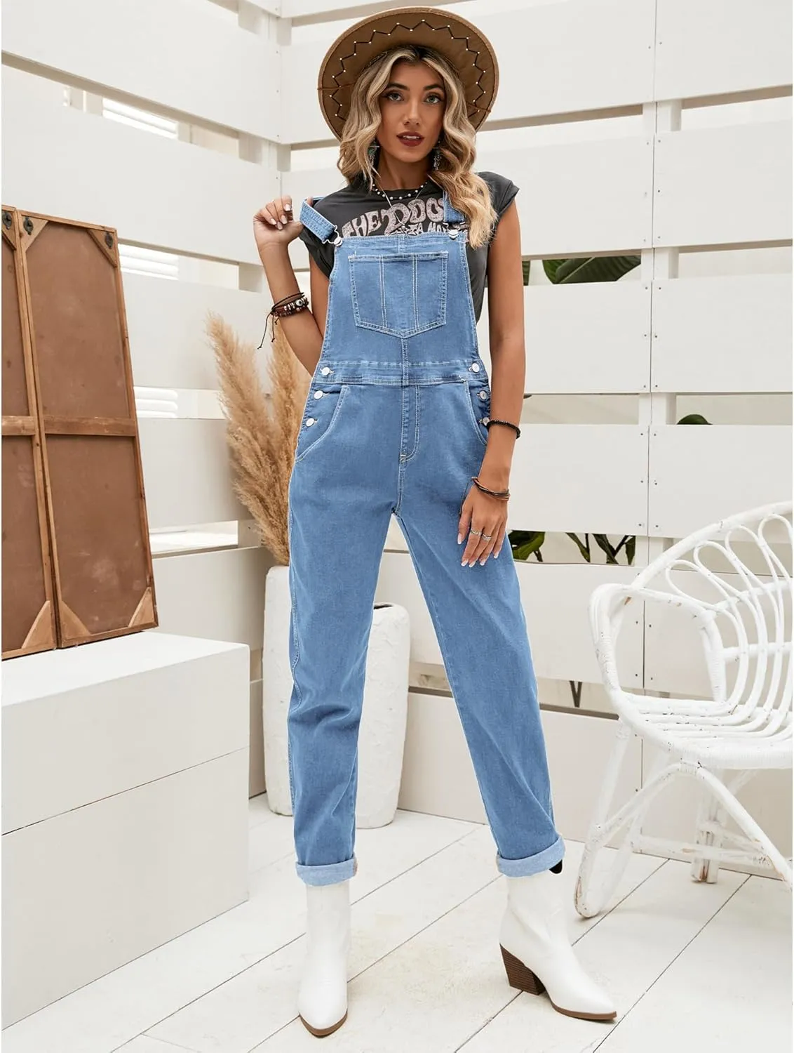 LookbookStore Women's Casual Stretch Denim Bib Overalls Pants Pocketed Jeans Jumpsuits