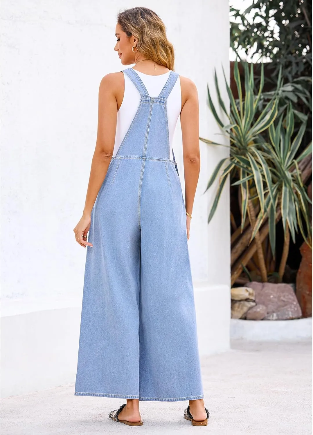 luvamia Denim Overalls for Women Wide Leg One Piece Jean Jumpsuits Fashion Baggy Bib Overall Loose Fit Pleated Pockets