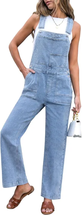 luvamia Jean Overalls for Women Straight Leg Baggy Stretchy Denim Bib Adjustable Strap Casual Overall Jumpsuit Loose Fit