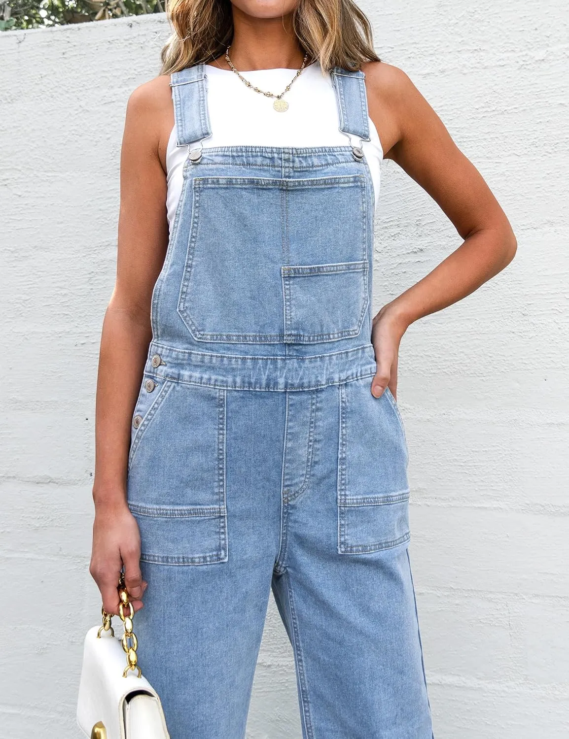 luvamia Jean Overalls for Women Straight Leg Baggy Stretchy Denim Bib Adjustable Strap Casual Overall Jumpsuit Loose Fit