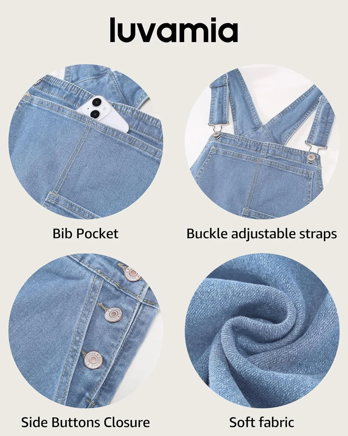 luvamia Jean Overalls for Women Straight Leg Baggy Stretchy Denim Bib Adjustable Strap Casual Overall Jumpsuit Loose Fit